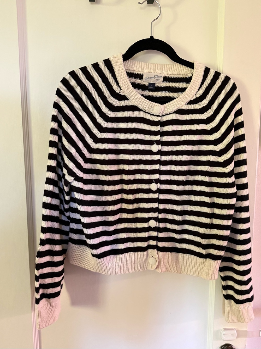 Universal Thread Black and White Striped Button-Front Cardigan